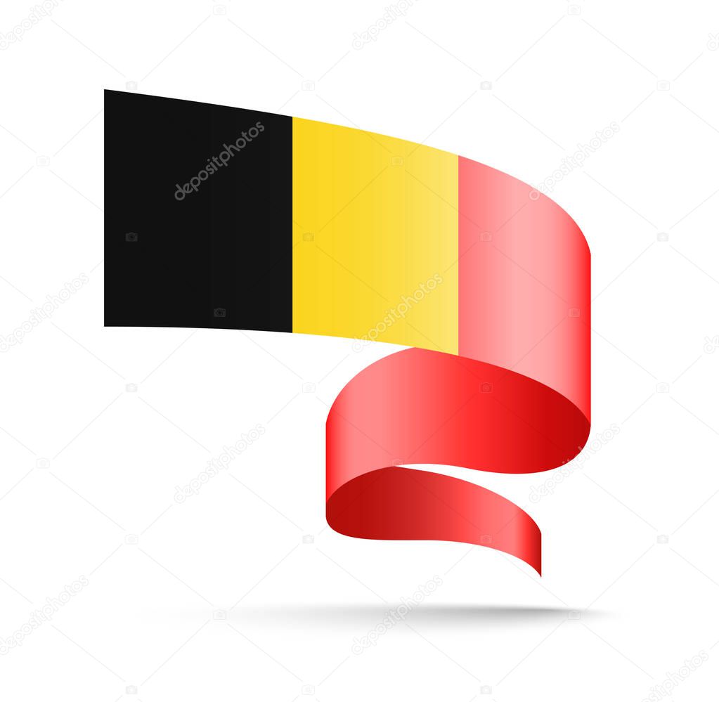 Belgium flag in the form of wave ribbon. Vector illustration on white background.