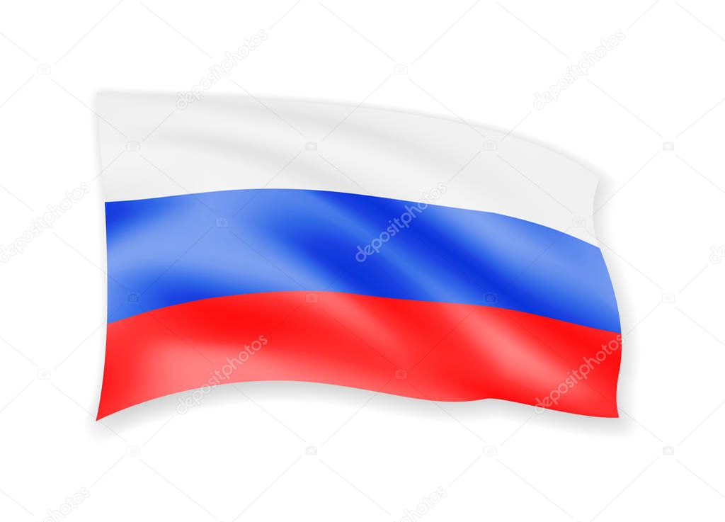 Waving Russia flag on white. Flag in the wind. Vector illustration