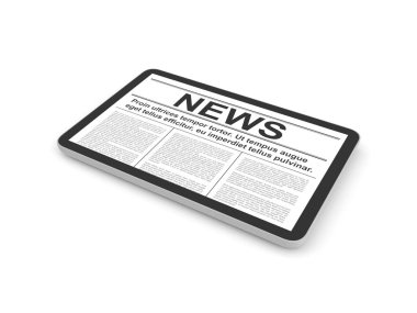 Haber üzerine beyaz izole Tablet Pc. 3D render
