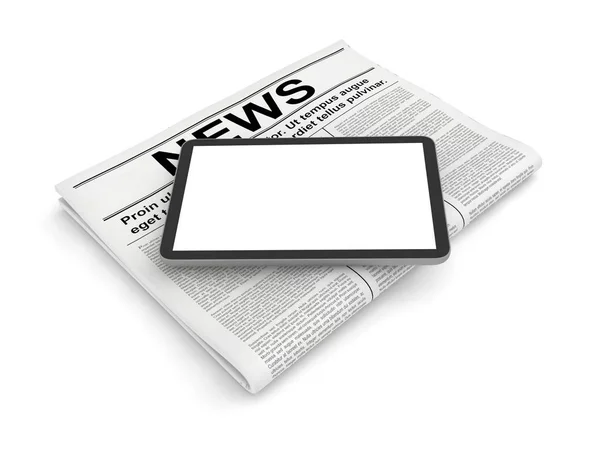 Notícias Jornal Tablet Horizontal Branco Isolado Branco Renderização — Fotografia de Stock