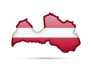 Letonya bayrağı ve anahat beyaz bir arka plan üzerinde ülkenin.