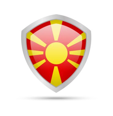 Makedonya bayrak beyaz arka plan üzerinde kalkan. Vektör çizim.