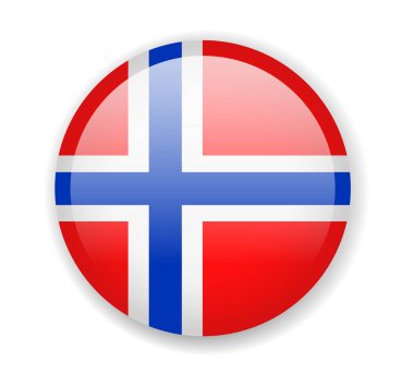 Norveç bayrağı. Yuvarlak parlak simge. Vektör çizim