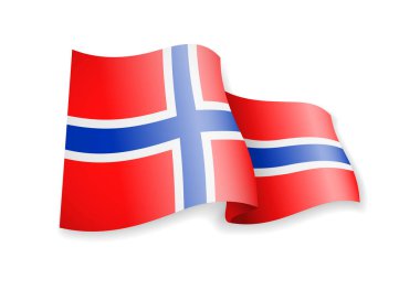 Norveç bayrağı beyaz arka plan üzerinde sallayarak. Vektör çizim