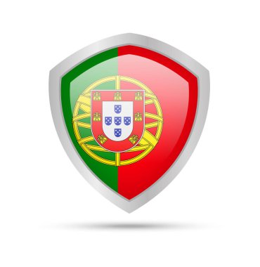 Beyaz arka plan üzerinde Portekiz bayrağı ile kalkan. Vektör çizim.