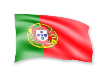 Portekiz bayrağı beyaz sallayarak. Rüzgardaki bayrak. Vektör çizim