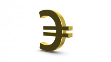 Animasyonlu dönen altın euro simgesi beyaz olarak döngü. Alfa kanalı, döngü video