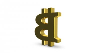 Altın işareti bitcoin. Animasyon bir dönen altın bitcoin tabelada beyaz döngü. Klip daha uygun işleme bir alfa kanalına sahip.