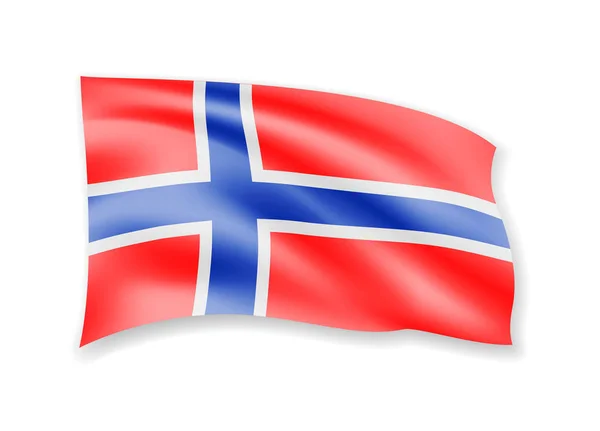 Ondeando Bandera Noruega Blanco Bandera Viento Ilustración Vectorial — Archivo Imágenes Vectoriales