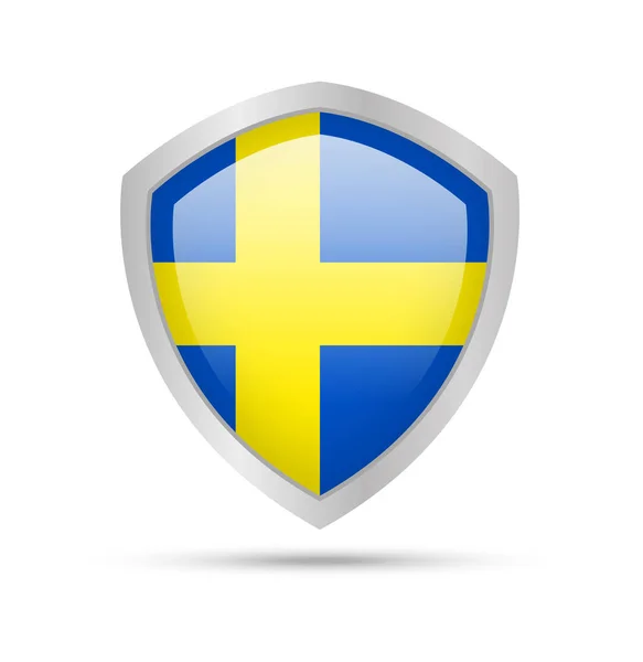 Sköld Med Sverige Flagga Vit Bakgrund Vektorillustration — Stock vektor