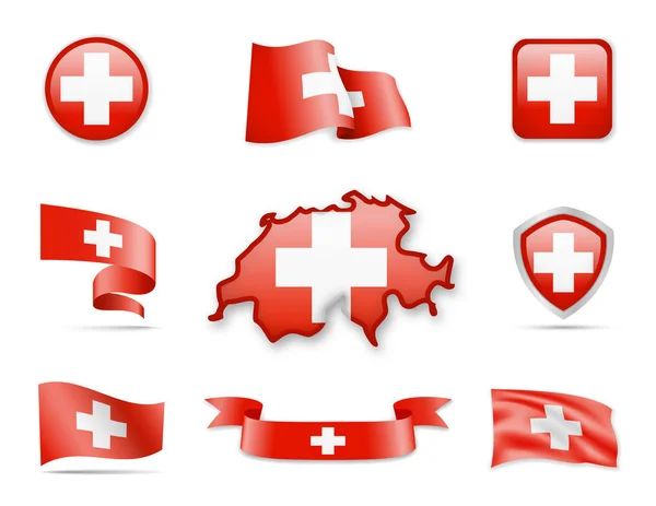 Switzerland Flags Collection Flags Contour Map Vector Illustration — Stock Vector