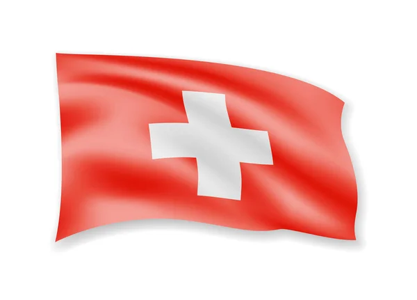 Schweizerische Flagge Auf Weiß Schwenkend Flagge Wind Vektorillustration — Stockvektor