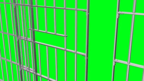 Animación Apertura Cierre Vista Lateral Celosía Prisión Sobre Fondo Verde — Vídeo de stock