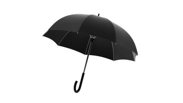 Ombrello Nero Rotante Sfondo Bianco Animazione Con Canale Alfa — Video Stock