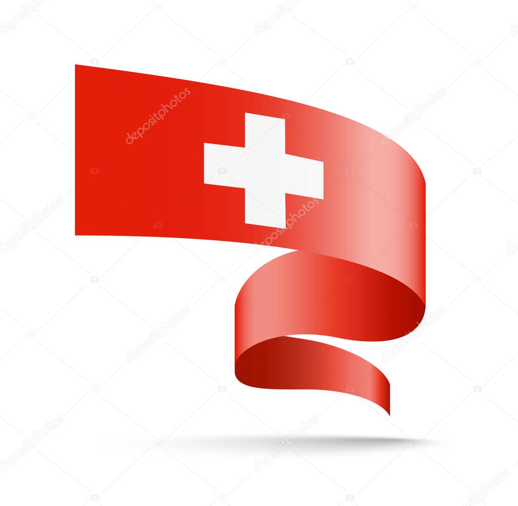 Switzerland flag in the form of wave ribbon. Vector illustration on white background.