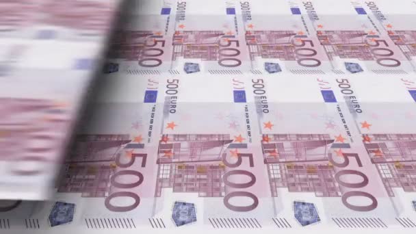 Printing of banknotes 500 euros. Looped 3d animation. — Stock Video