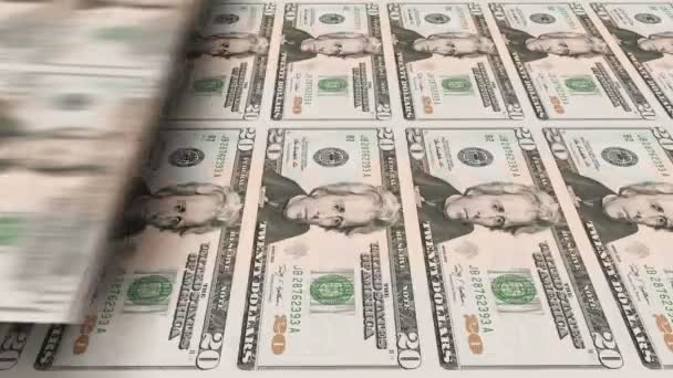 Drukowanie Banknotów Usa Dwadzieścia Dolarów Zapętlona Animacja Klip Może Służyć — Wideo stockowe