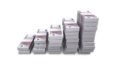 Beyaz bir arka planda yan görünüm 500 Euro'luk diyagramı paketleri. Kar büyüme kavramı