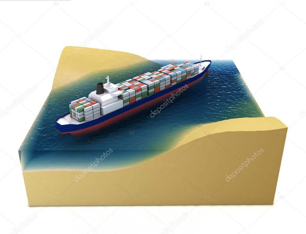 Container cargo ship, import export business logistic and transportation