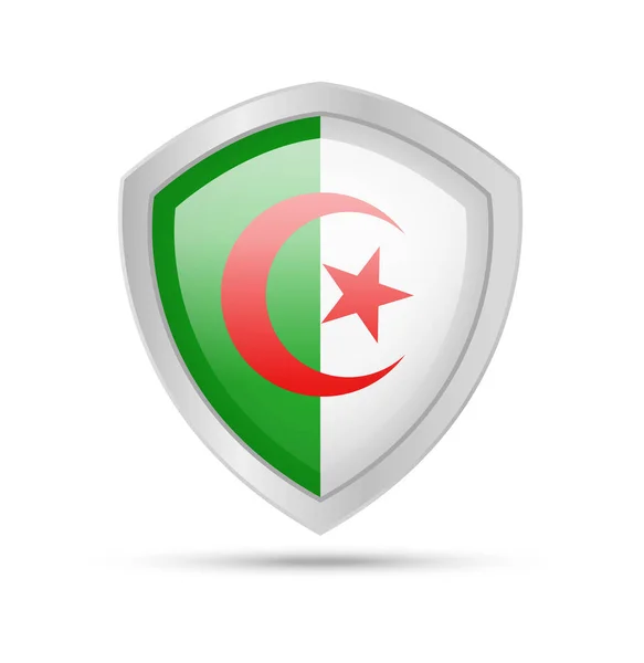 Sköld med Algeriet flagga på vit bakgrund. — Stock vektor