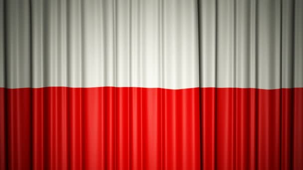 波兰国旗。3d 动画的打开和关闭窗帘与旗帜。4k — 图库视频影像