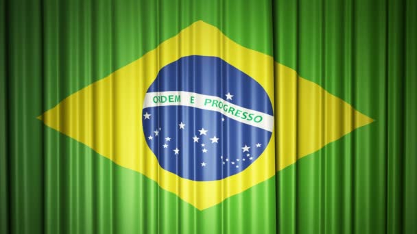Brazil flag. 3d animation of opening and closing curtains with flag. 4k — Stock Video