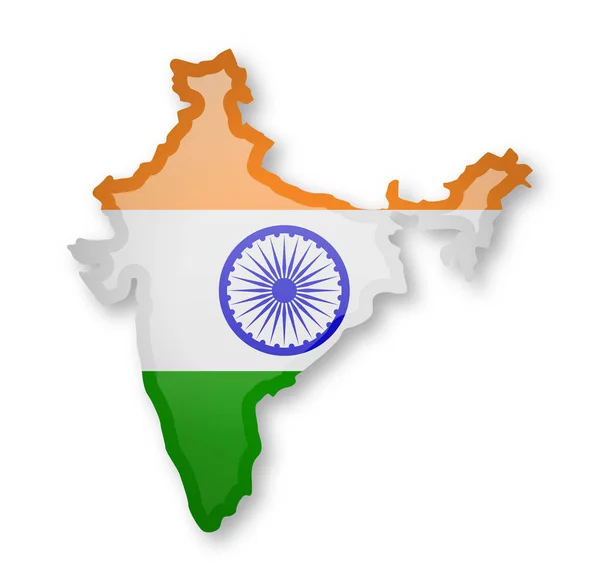 Drapeau de l'Inde et contour du pays sur fond blanc . — Image vectorielle