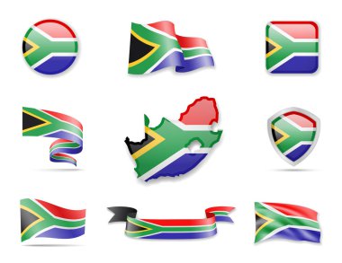 South Africa flags collection. Flags and outline of the country. clipart