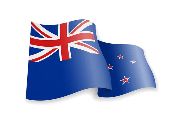 Zéland Zászló Szélben Zászló Fehér Háttér Vektoros Illusztráció — Stock Vector