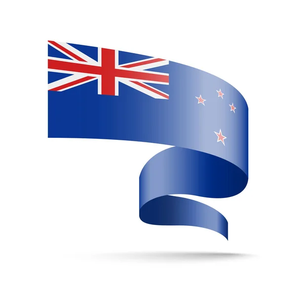Zéland Zászlaja Szalag Hullám Formájában Fehér Háttér Vektor Illusztráció — Stock Vector