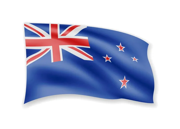 Integetett Zászló Zélandi Fehér Zászló Szélben Vektoros Illusztráció — Stock Vector