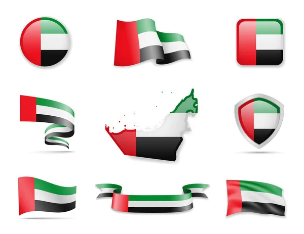 Emiratos Árabes Unidos Colección Banderas Banderas Contorno Del País Ilustración — Vector de stock