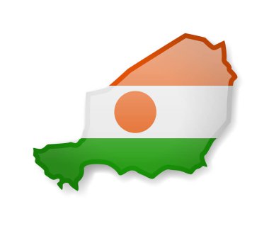 Nijer bayrak ve anahat beyaz bir arka plan üzerinde ülkenin. Vektör çizim.