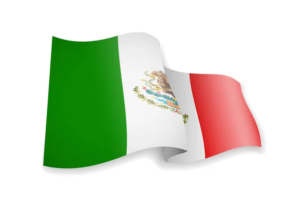 Bandera México Viento Bandera Sobre Fondo Blanco Vector Ilustración — Vector de stock
