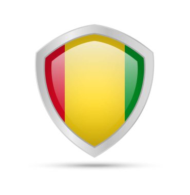 Beyaz arka plan üzerinde Gine bayrağı ile kalkan. Vektör çizim.