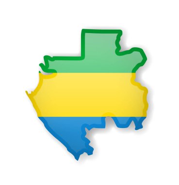 Gabon bayrak ve anahat beyaz bir arka plan üzerinde ülkenin. Vektör çizim.