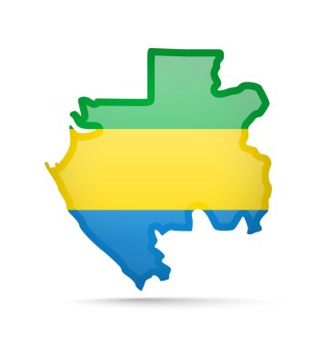 Gabon bayrak ve anahat beyaz bir arka plan üzerinde ülkenin. Vektör çizim.