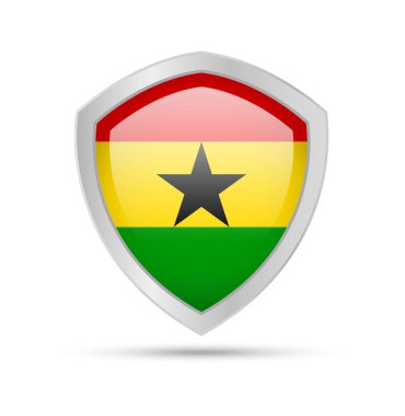 Gana bayrak beyaz arka plan üzerinde kalkan. Vektör çizim.