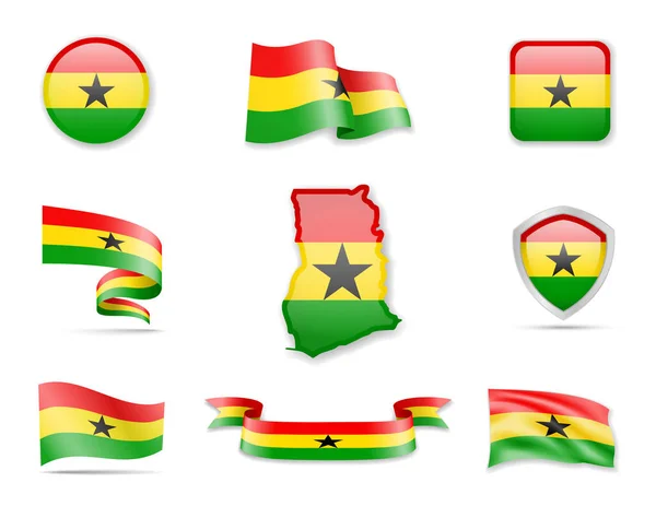 Ghana Colección Banderas Banderas Esquema Del Conjunto Ilustración Vectores País — Vector de stock