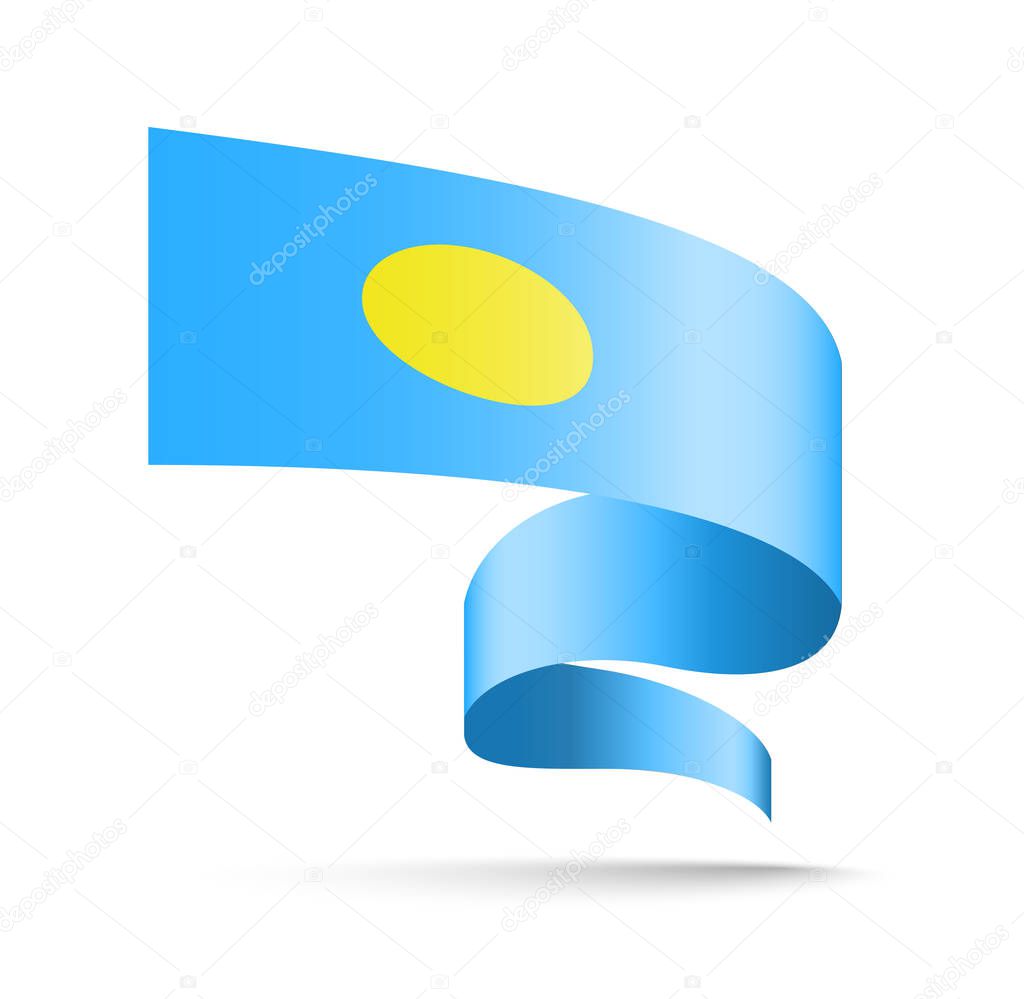 Palau flag in the form of wave ribbon vector illustration on white background.