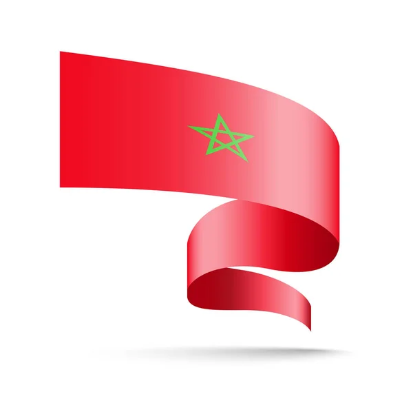 Drapeau Maroc Sous Forme Illustration Vectorielle Ruban Ondulé Sur Fond — Image vectorielle