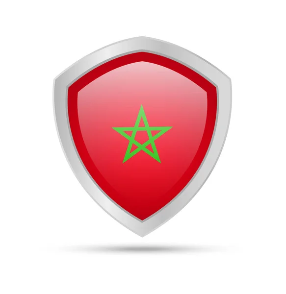 Sköld Med Marocko Flagga Vit Bakgrund Vektorillustration — Stock vektor