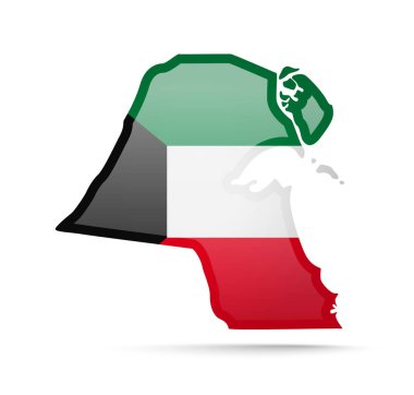 Kuveyt bayrağı ve anahat beyaz bir arka plan üzerinde ülkenin. Vektör çizim.