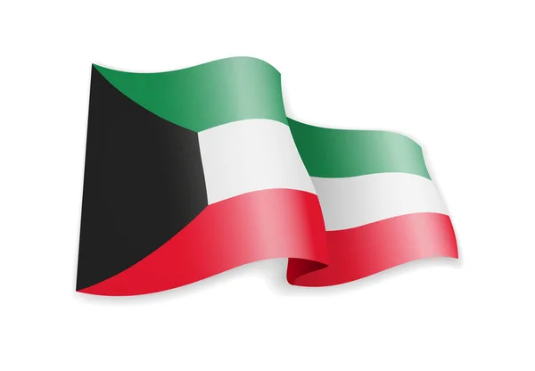 Bandeira Kuwait Vento Bandeira Sobre Fundo Branco Ilustração Vetorial — Vetor de Stock