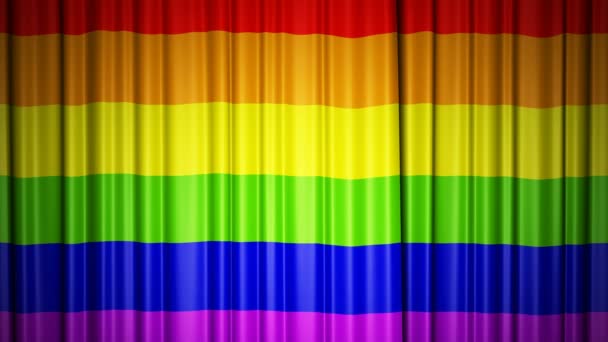 Regenboogvlag Animatie Van Het Openen Sluiten Van Gordijnen Met Vlag — Stockvideo