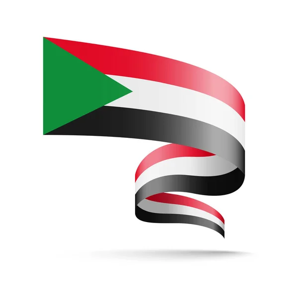 Sudan Flag Form Wave Ribbon Vector Illustration White Background — Stock Vector