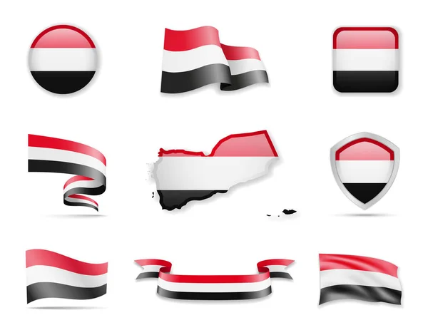 Coleção Bandeiras Iêmen Bandeiras Contorno Conjunto Ilustrações Vetoriais Por País —  Vetores de Stock
