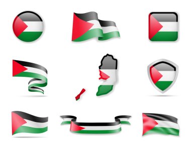Palestine bayrakları koleksiyonu. Bayraklar ve ülke vektör çizim anahattını ayarla