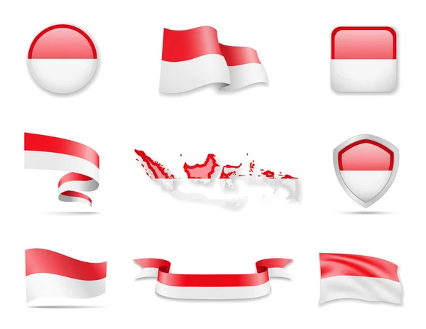 印度尼西亚标志集合。向量例证设置标志和国家的概述. — 图库矢量图片