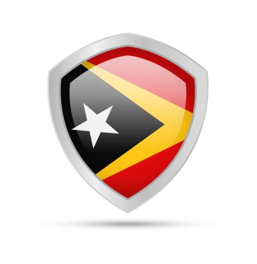 Beyaz arka plan üzerinde Doğu Timor bayrağı ile kalkan.